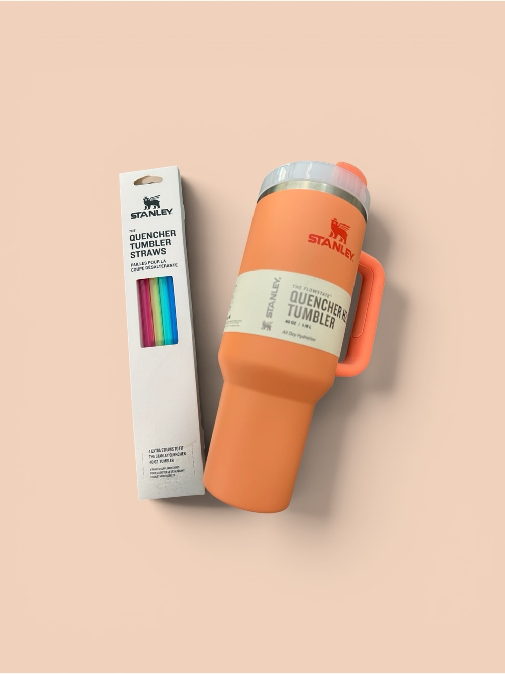 Stanley Orange 40oz Quencher Tumbler with Handle and Tumbler Straws